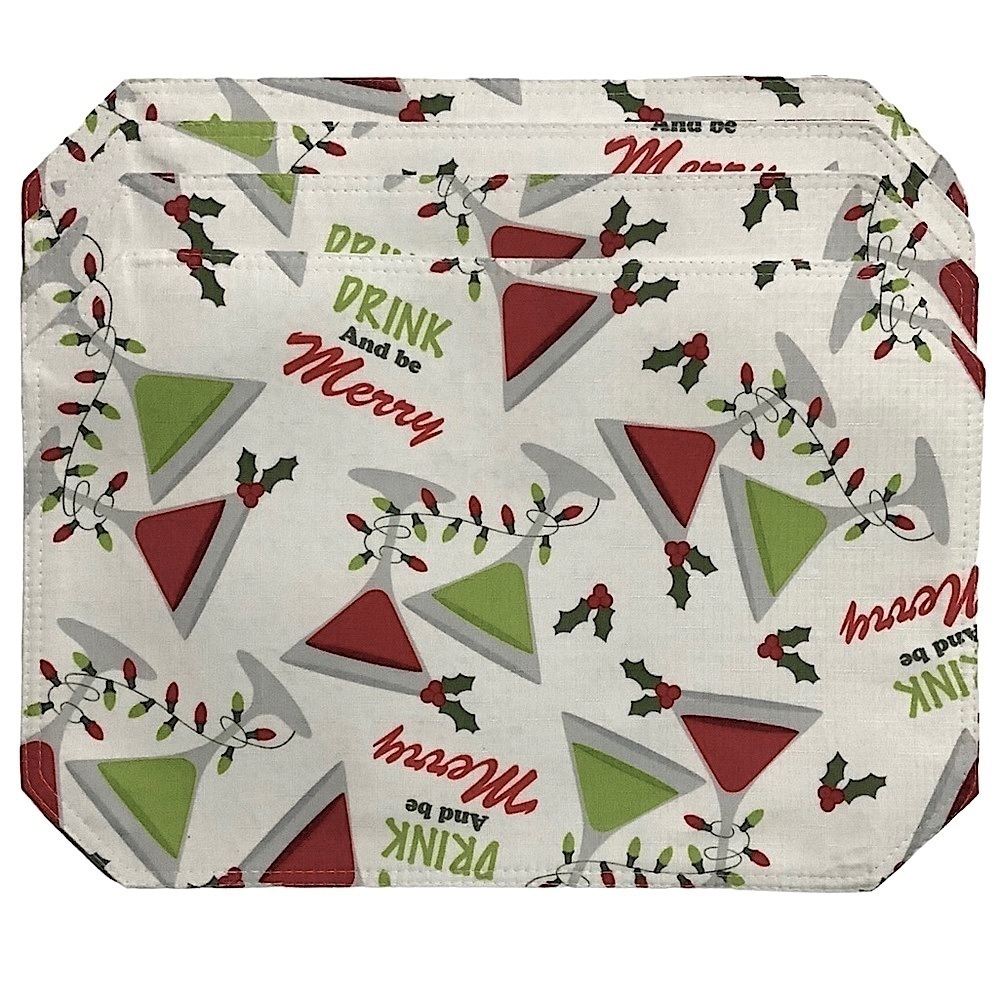 Christmas Linen Print Fabric Placemats Festive Holiday Seasons 12 in X 18 in